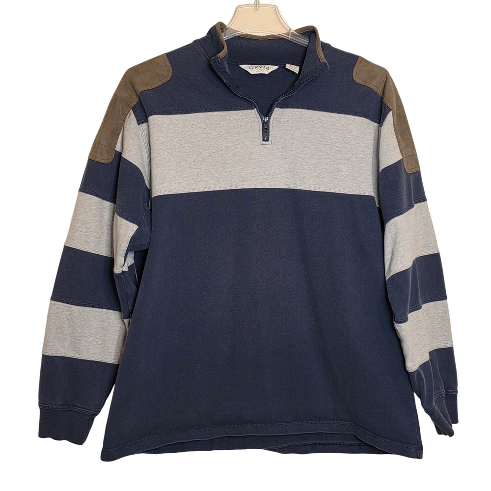 Orvis Sporting Mens Large Quarter Zip Long Sleeve Striped Pullover Sweater